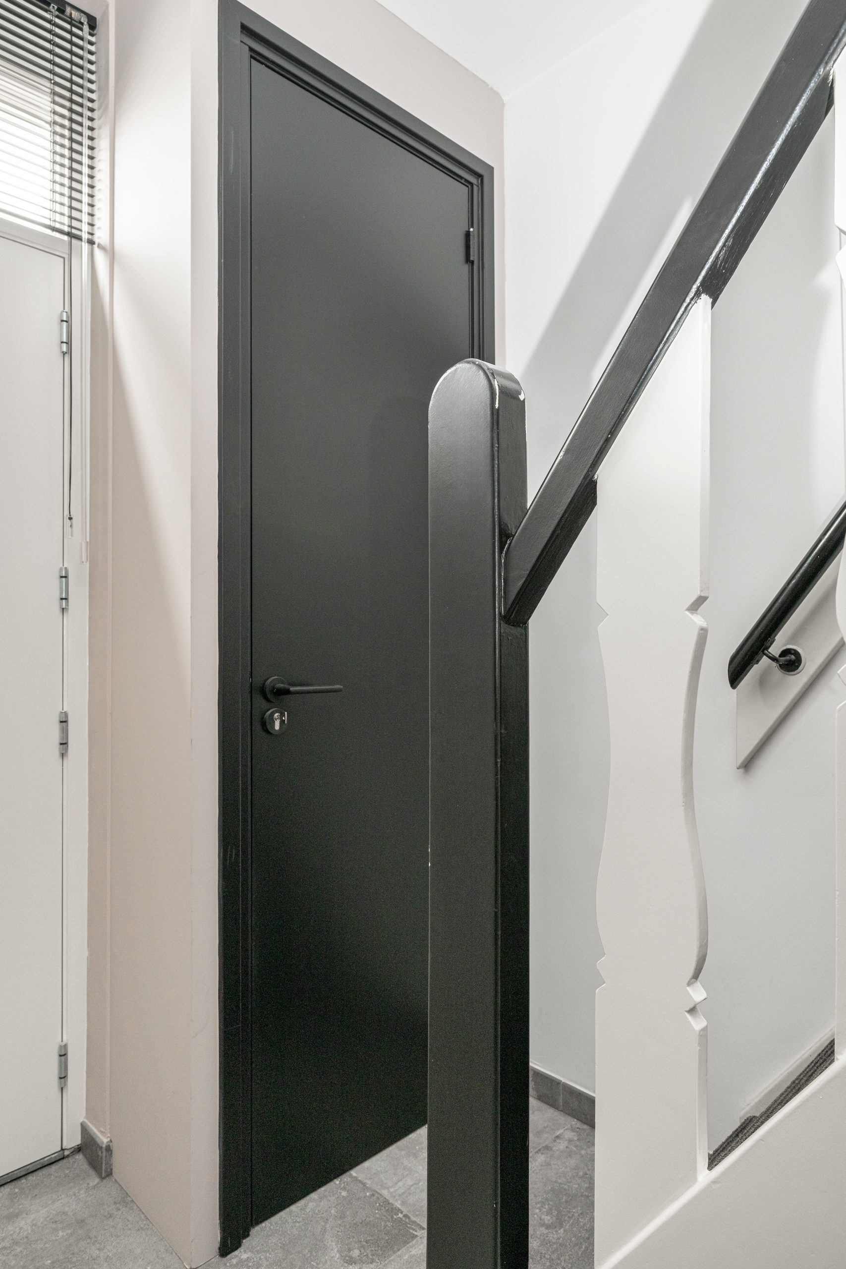 Zwarte kelderdeur met modern design en matzwarte afwerking